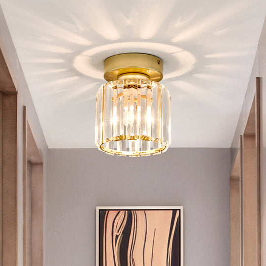 Gold Geometric Crystal Flush Mount Light For Hallways With 1 Bulb