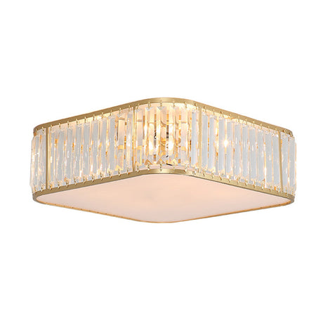 Modern Tri-Prism Crystal Square Flush Ceiling Light Stylish Living Room Lighting Fixture