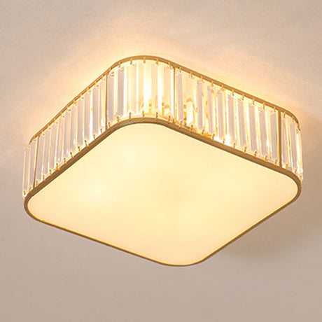 Modern Tri - Prism Crystal Square Flush Ceiling Light – Stylish Living Room Lighting Fixture