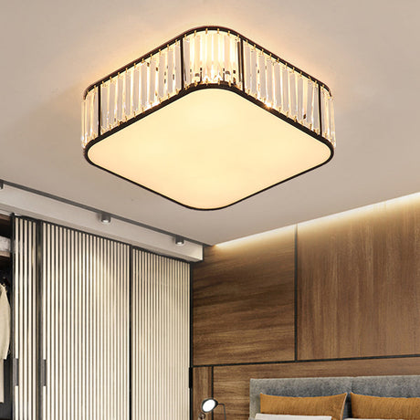 Modern Tri-Prism Crystal Square Flush Ceiling Light Stylish Living Room Lighting Fixture