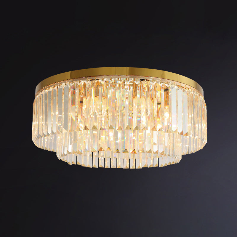 Minimalist Gold Crystal Flush Mount Lighting Fixture For Living Room / 23.5