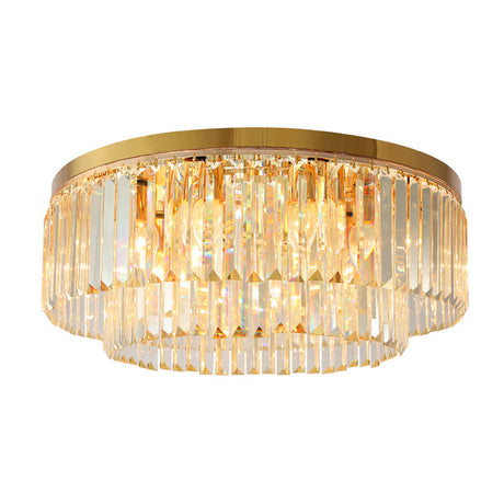 Minimalist Gold Crystal Flush Mount Lighting Fixture For Living Room
