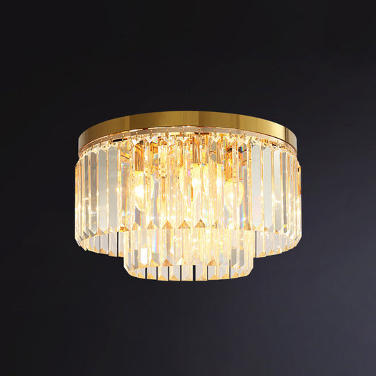 Minimalist Gold Crystal Flush Mount Lighting Fixture For Living Room / 15.5