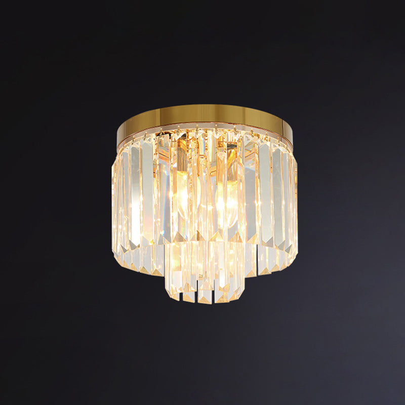 Minimalist Gold Crystal Flush Mount Lighting Fixture For Living Room / 12
