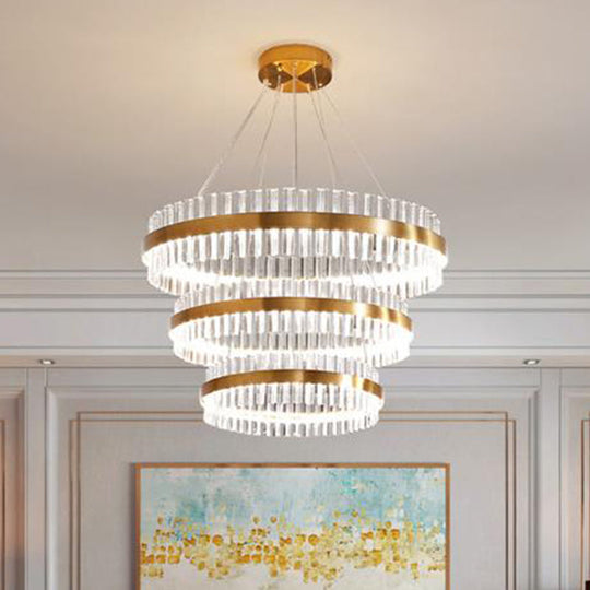 Simplicity Gold Ring Chandelier With Clear Crystal Led Pendant Light For Living Room