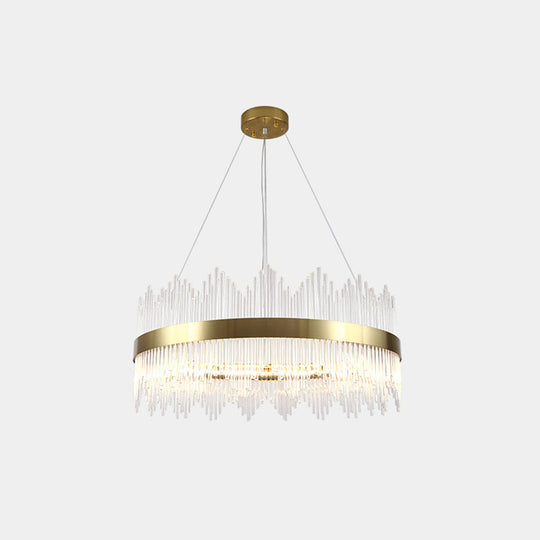 Gold Crystal Rod Circle Led Suspension Light - Elegant Living Room Chandelier