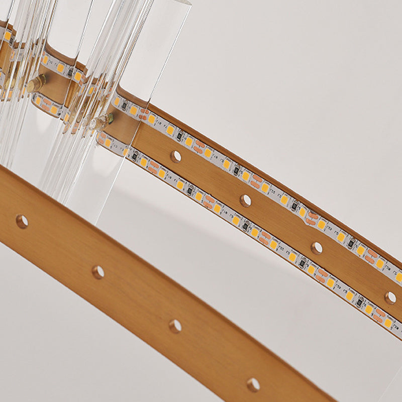 Minimalist Gold Led Pendant Light With Loop Clear Crystal Chandelier For Living Room