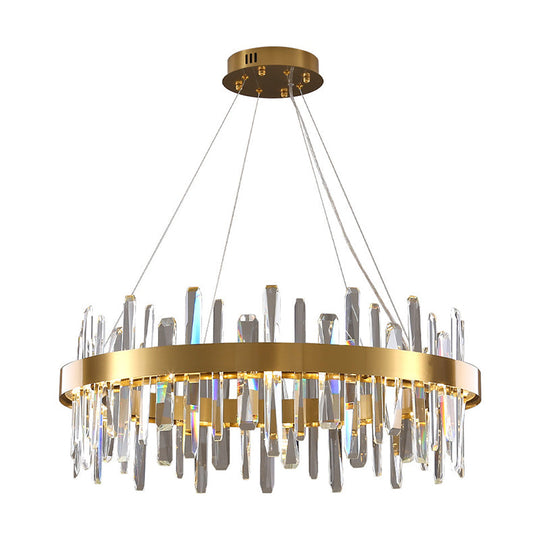 Gold Geometric Ring Led Ceiling Light With Faceted Crystal Chandelier