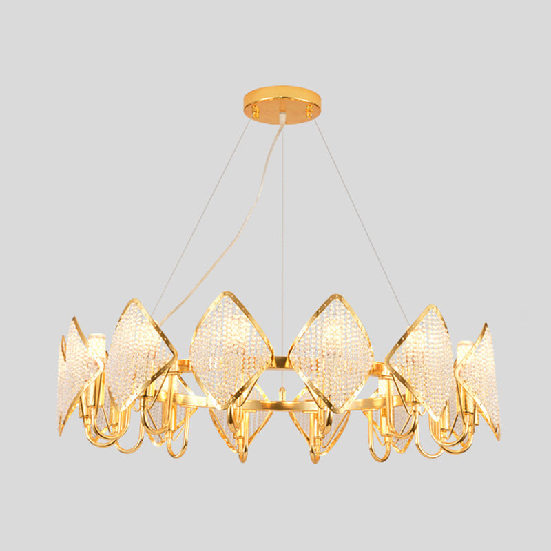 Postmodern Metal Chandelier With Rhombus Crystal Shade For Living Room Ceiling Lighting Gold / 1