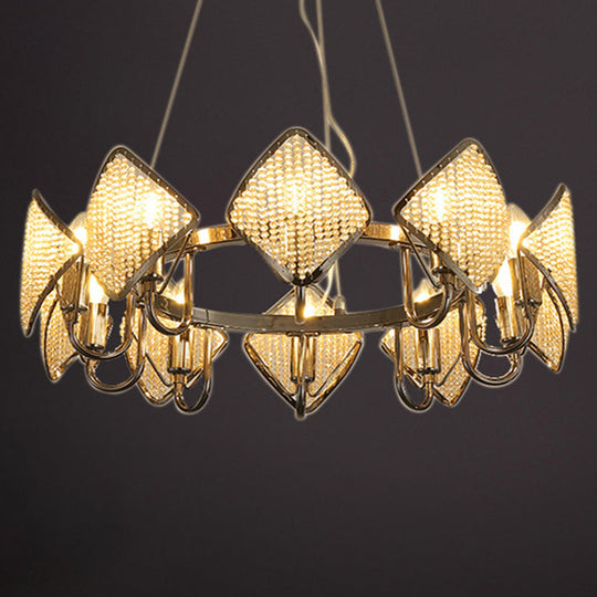 Postmodern Ring Ceiling Chandelier With Rhombus Crystal Shade - Elegant Metal Living Room Light