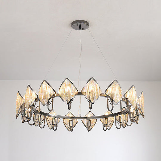 Postmodern Metal Chandelier With Rhombus Crystal Shade For Living Room Ceiling Lighting Chrome / 1