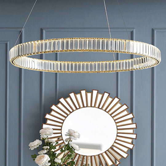 Modern Led Circle Chandelier Pendant Light With Clear Crystals For Living Room Gold / 1 Tier 15.5