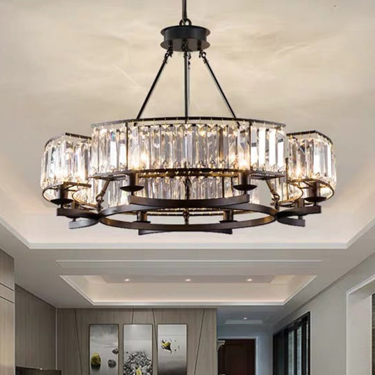 Modern Crystal Chandelier Pendant Light For Living Rooms - Circular Design Tri-Prism Simplicity