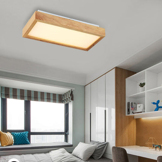 Minimalist Wood Ceiling Mounted Light With Acrylic Diffuser - Beige Rectangle Shape 1/4 Lights