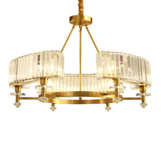 Postmodern Gold Chandelier Ceiling Light For Living Room - Circle Shaped Crystal Block Fixture
