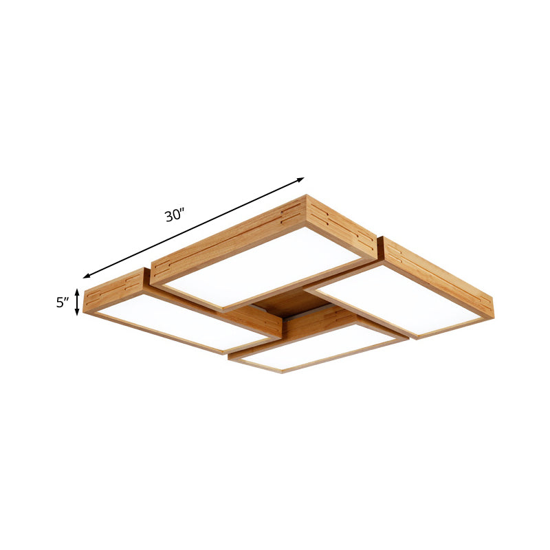 Minimalist Wood Ceiling Mounted Light With Acrylic Diffuser - Beige Rectangle Shape 1/4 Lights