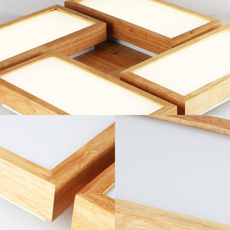 Minimalist Wood Ceiling Mounted Light With Acrylic Diffuser - Beige Rectangle Shape 1/4 Lights