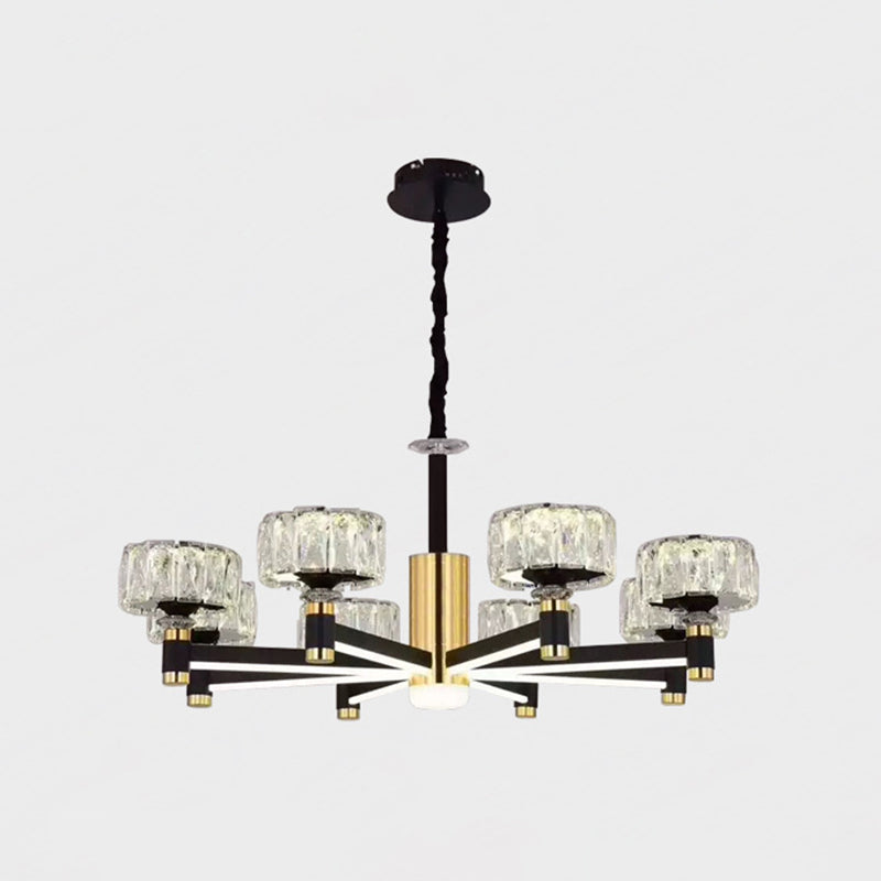Faceted Crystal Postmodern Chandelier - Round Shade Ceiling Light For Living Room In Black 8 /