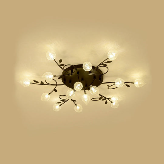 Contemporary Bubbled Glass Branch Ceiling Light - 8/12/16/20 Lights Black/Gold Flush Mount Fixture