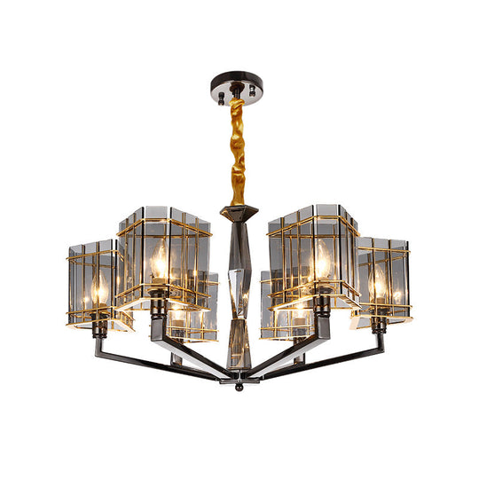 Triangular Smoke Glass Suspension Chandelier - Artistic Black Lighting For Dining Room