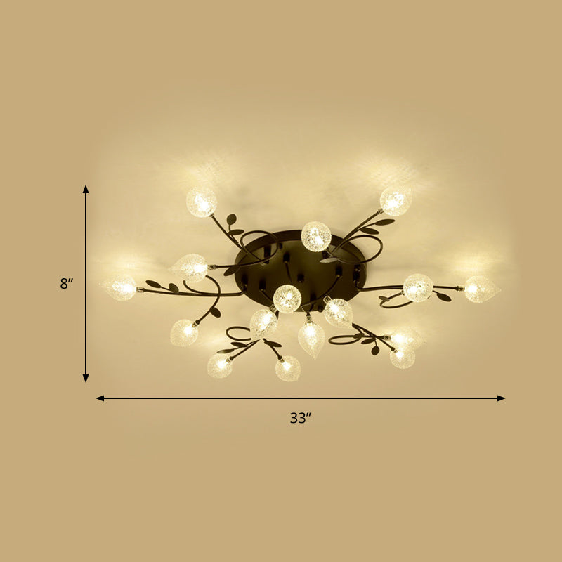 Contemporary Bubbled Glass Branch Ceiling Light - 8/12/16/20 Lights Black/Gold Flush Mount Fixture