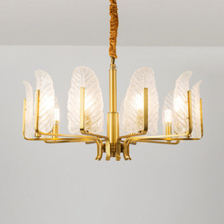 Postmodern Gold Leaf Ceiling Lighting Chandelier For Living Room With Seedy Glass