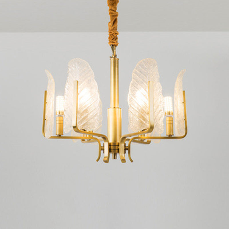 Postmodern Seedy Glass Gold Leaf-Shaped Chandelier Light For Living Room Ceiling 6 /