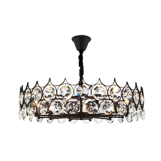 Modern Black Geometric Crystal Chandelier Pendant Light For Living Room