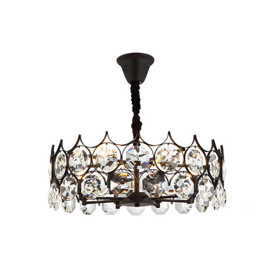Modern Black Geometric Chandelier With Beveled Crystal Pendant Light For Living Room