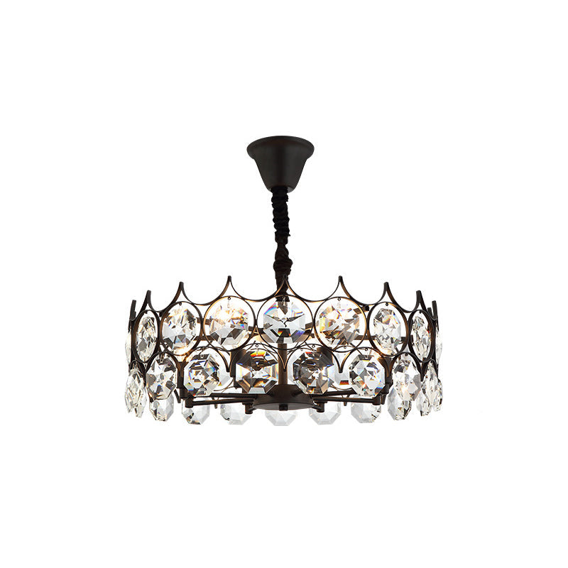 Modern Black Geometric Crystal Chandelier Pendant Light For Living Room / Small Round
