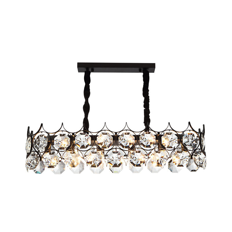 Modern Black Geometric Crystal Chandelier Pendant Light For Living Room / Large Rectangle