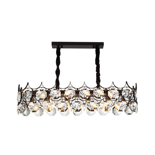Modern Black Geometric Crystal Chandelier Pendant Light For Living Room / Large Rectangle