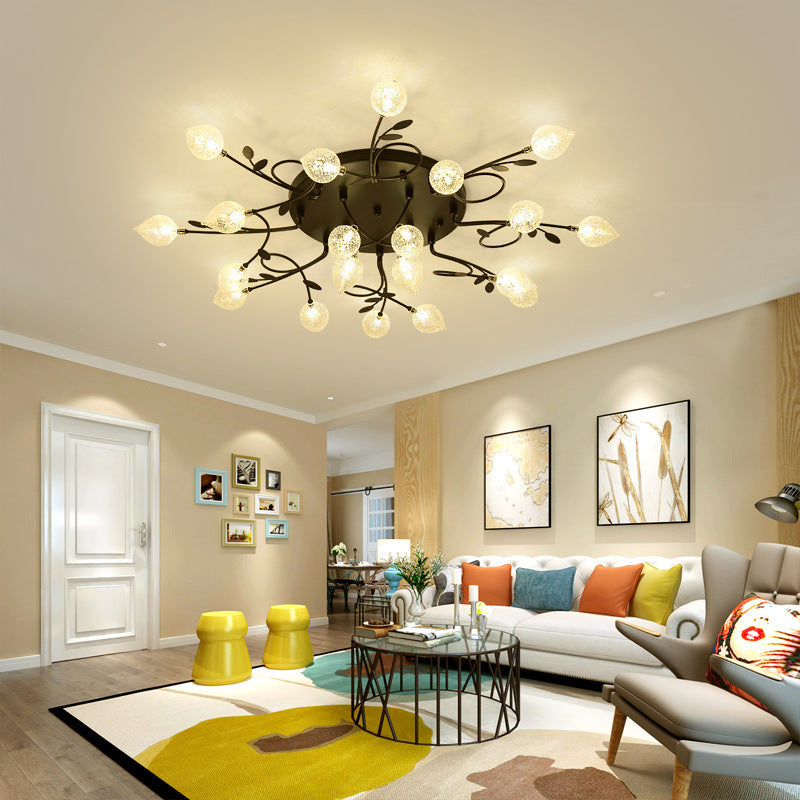 Contemporary Bubbled Glass Branch Ceiling Light - 8/12/16/20 Lights Black/Gold Flush Mount Fixture