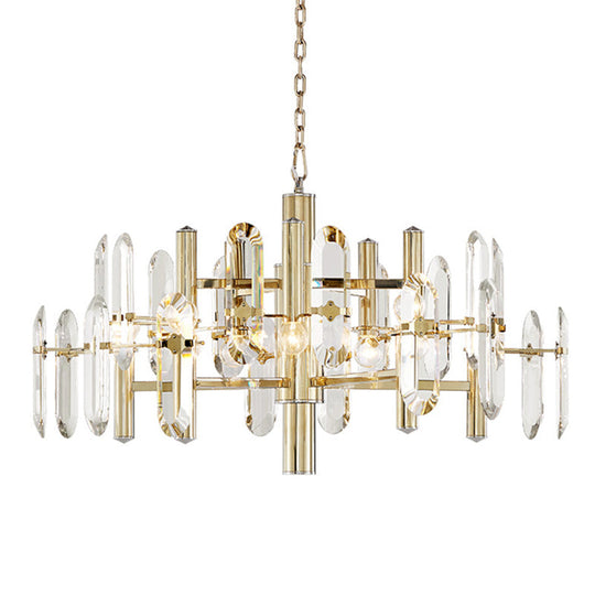 Gold Sputnik Suspension Chandelier With Artistic Clear K9 Crystal - Perfect For Living Room