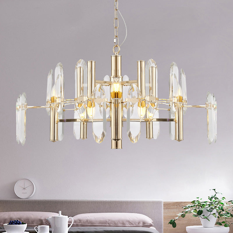 Gold Sputnik Suspension Chandelier With Artistic Clear K9 Crystal - Perfect For Living Room