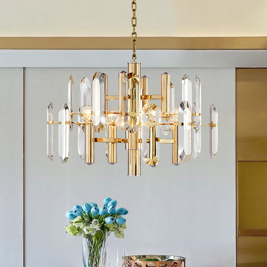 Gold Sputnik Suspension Chandelier With Artistic Clear K9 Crystal - Perfect For Living Room