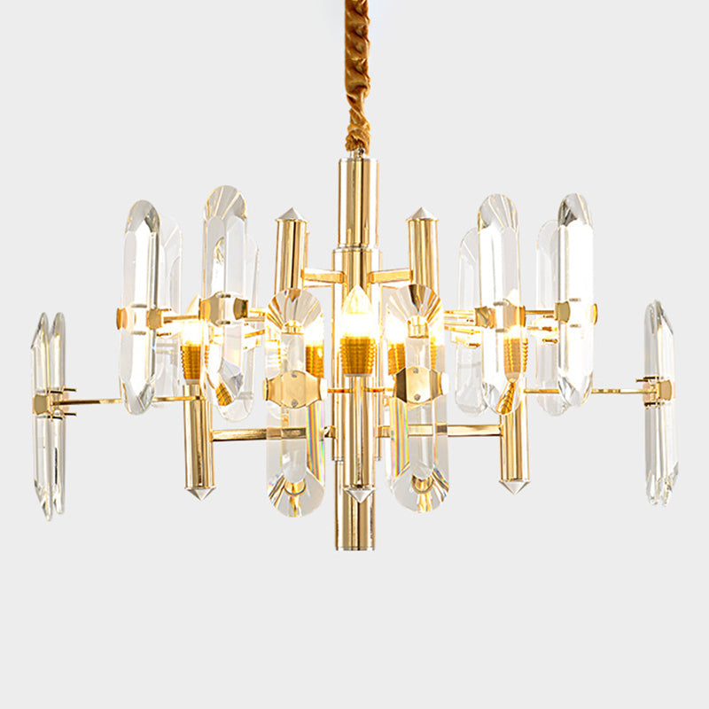 Gold Sputnik Suspension Chandelier With Artistic Clear K9 Crystal - Perfect For Living Room