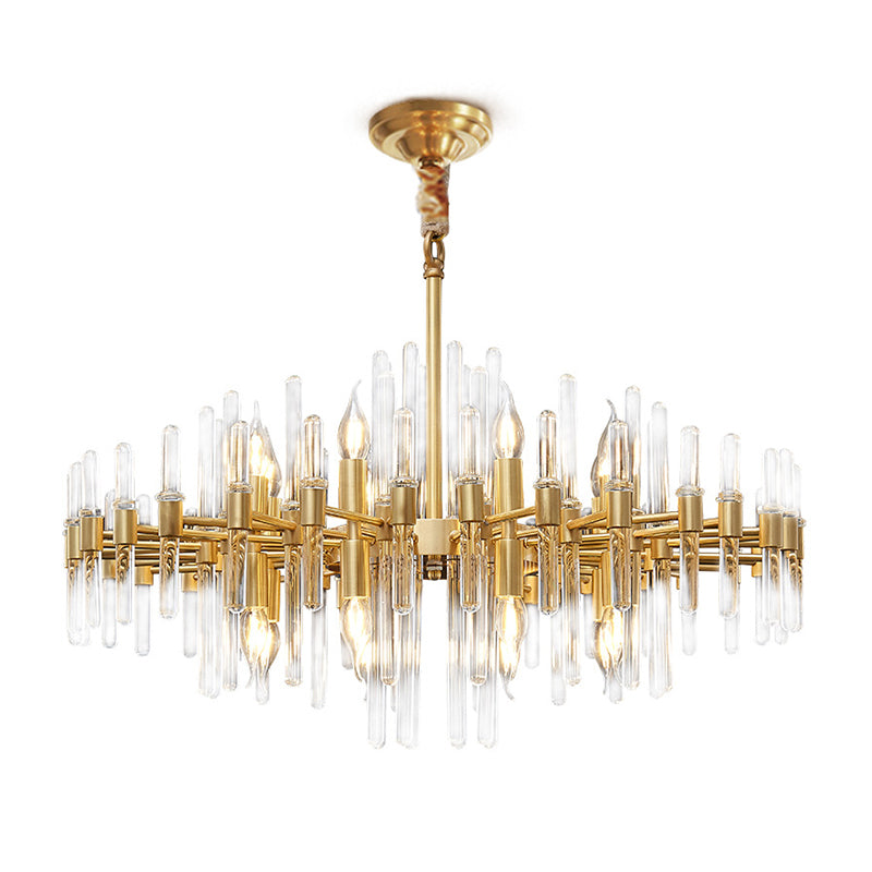 Gold Minimalist Pendant Light With Crystal Rod Decor - Metallic Radiating Chandelier