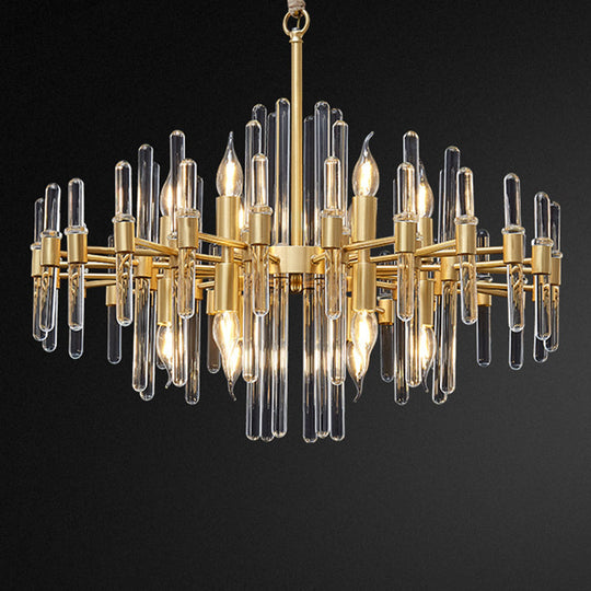 Contemporary Gold Color Candle Chandelier With Crystal Block Design