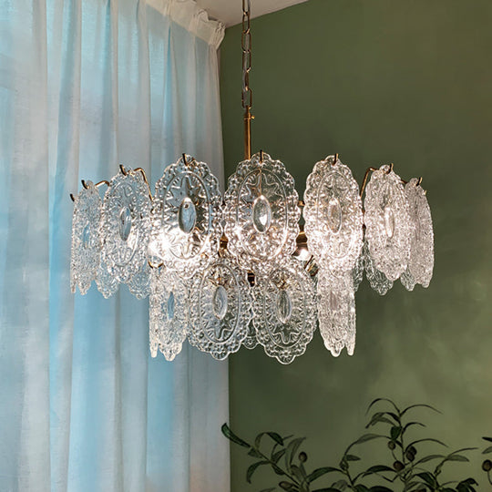 Postmodern Gold Crystal Ceiling Chandelier For Living Room - Elegant Tiered Carved Design