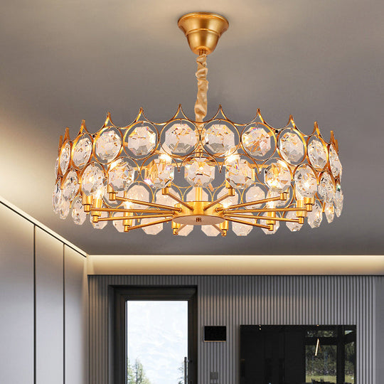 Modern Gold Geometric Chandelier Pendant Light With Crystal Beveled Detailing