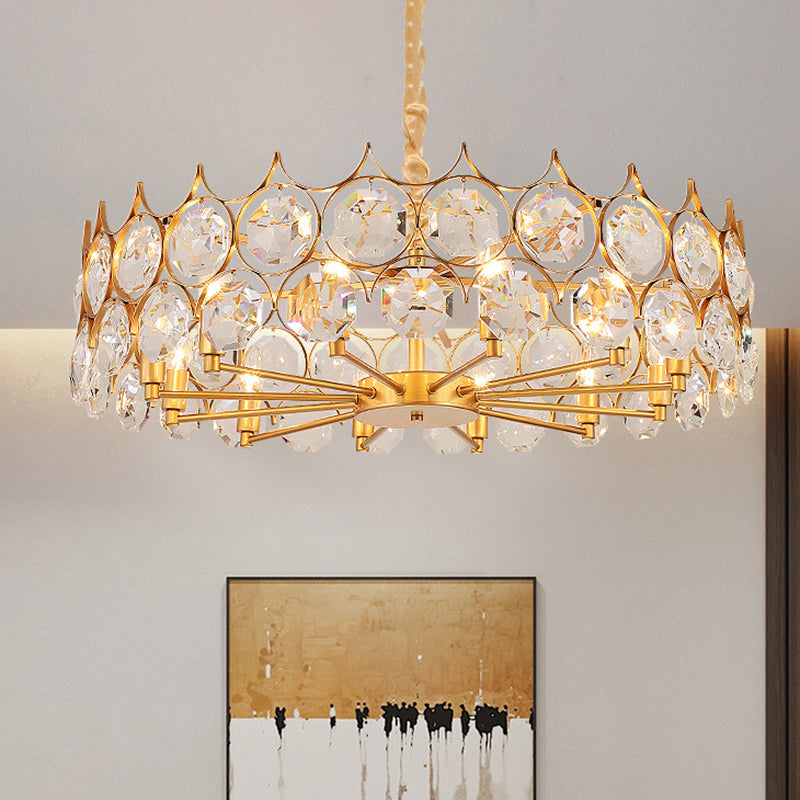 Modern Gold Geometric Chandelier Pendant Light With Crystal Beveled Detailing