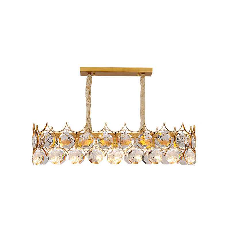 Modern Gold Geometric Chandelier Pendant Light With Crystal Beveled Detailing / Small Rectangle