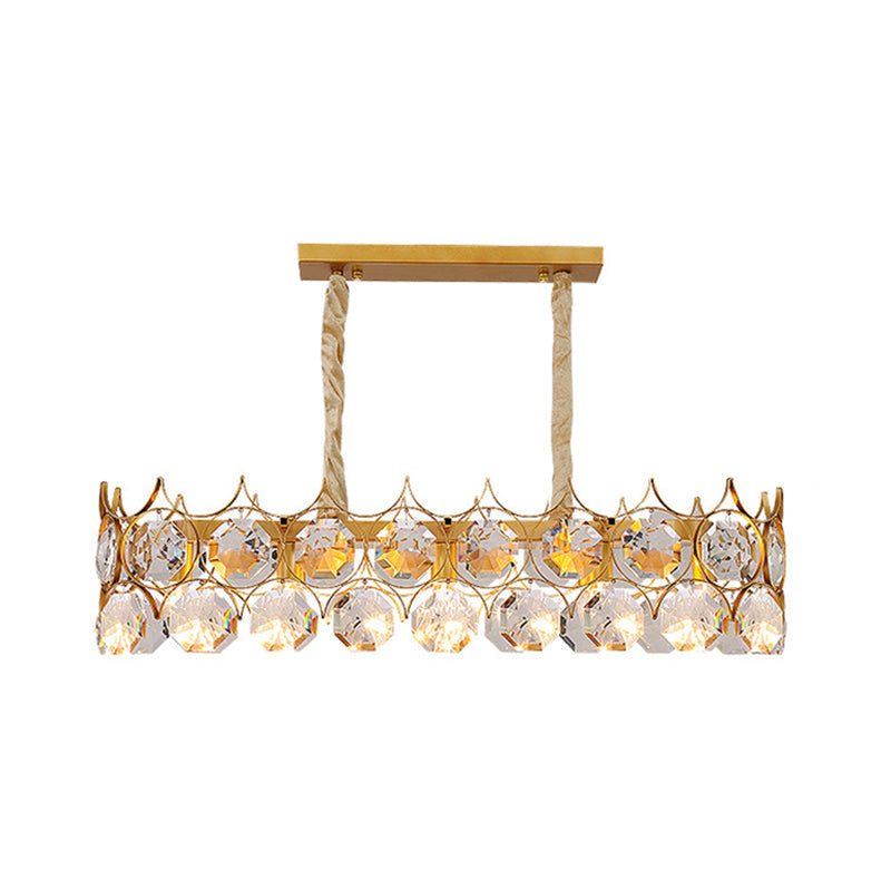 Modern Gold Geometric Chandelier Pendant Light With Crystal Beveled Detailing / Large Rectangle
