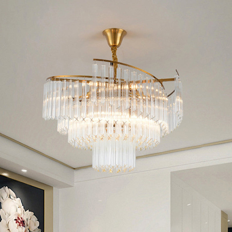 Clear Crystal Postmodern Gold Chandelier For Layered Living Room Ceiling Lighting