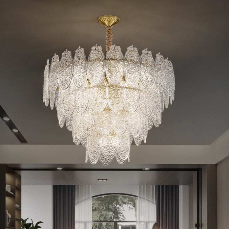 Post-Modern Textured Glass Gold Chandelier Pendant Light For Living Room