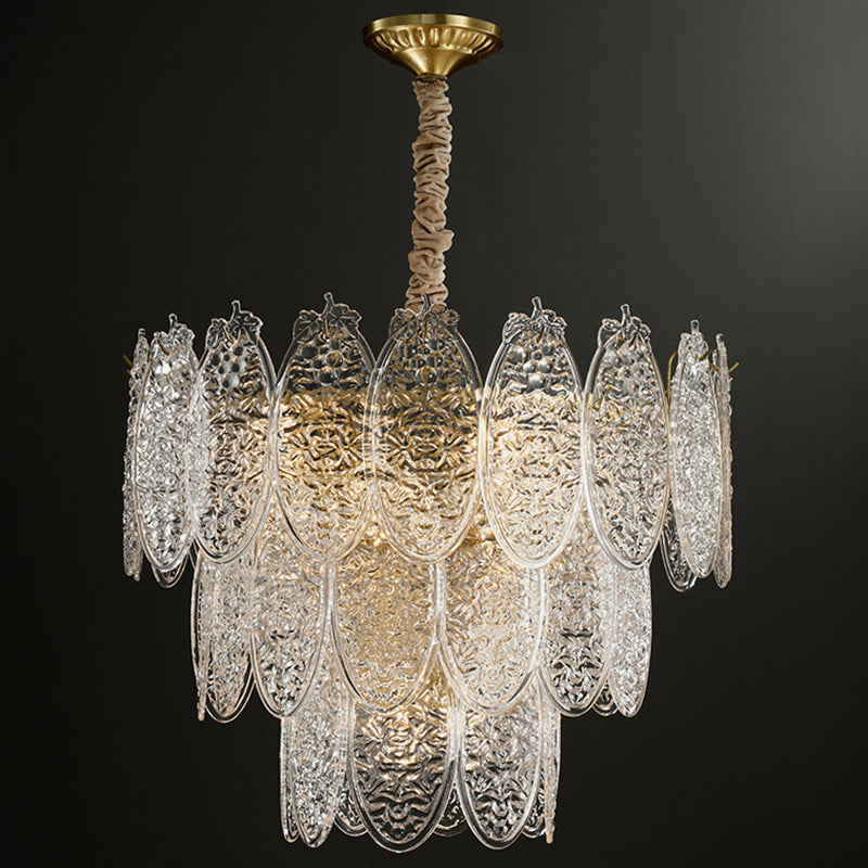 Post-Modern Textured Glass Gold Chandelier Pendant Light For Living Room