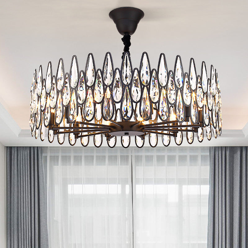 K9 Crystal Tear Drop Suspension Chandelier In Artistic Black For Living Room