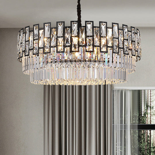 Black Round Crystal Chandelier Light For Living Room - Modern Ceiling Lighting Fixture