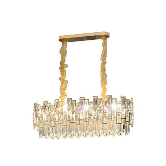 Stylish Layered Chandelier Pendant Light - Clear Crystal Gold Finish Ideal For Dining Room